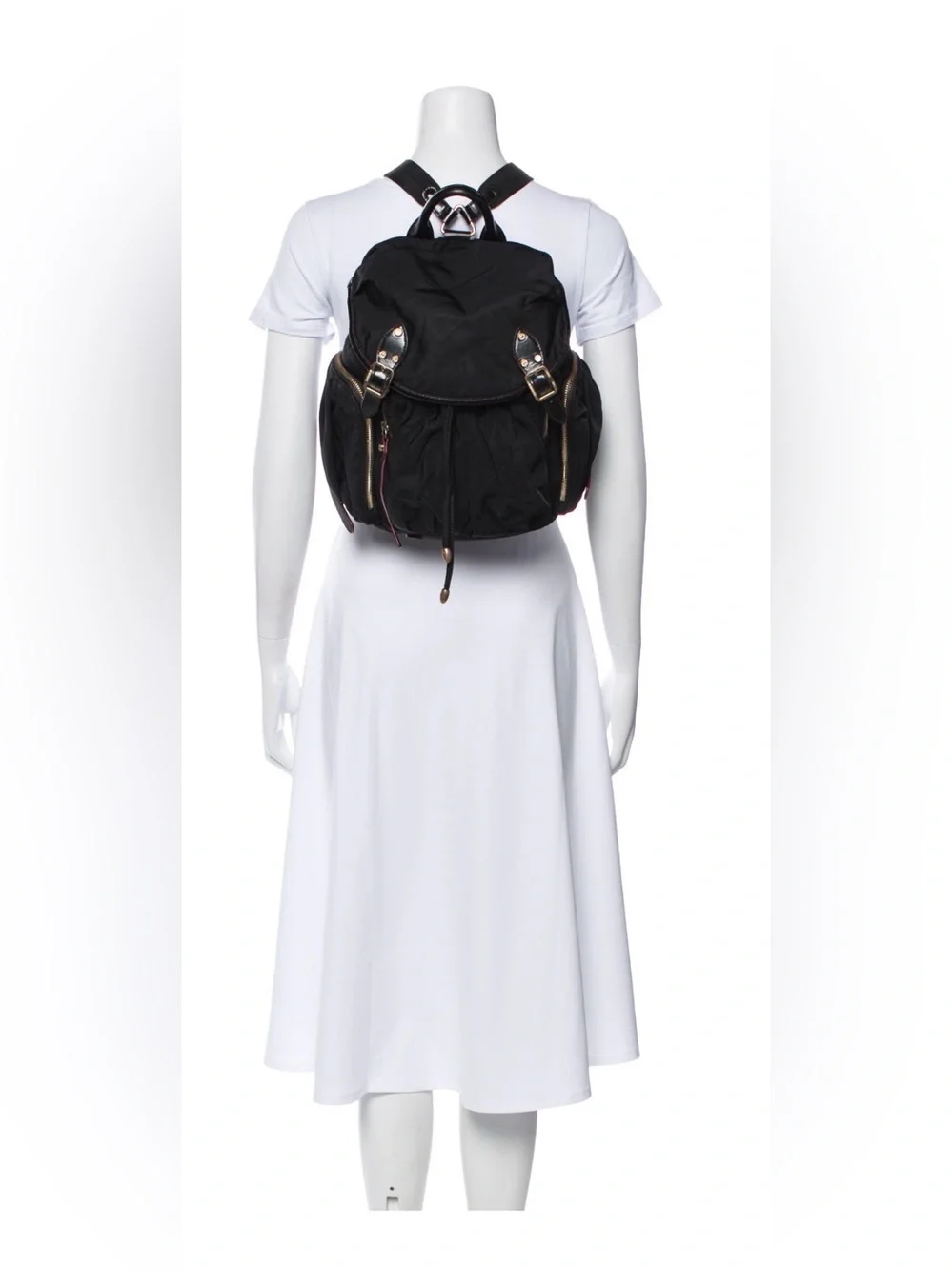 MZ Wallace Black Drawstring Backpack with Buckle Flap